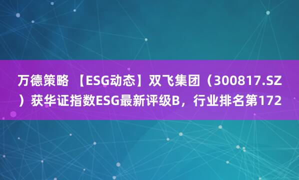 万德策略 【ESG动态】双飞集团（300817.SZ）获华证指数ESG最新评级B，行业排名第172